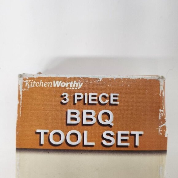 Kitchen Worthy 3 Piece BBQ Grill Tool Set Stainless Steel Wooden Handles NEW - Picture 3 of 6